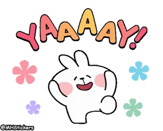 💃 f9ff6da8 YAAAAY! 신난다, 행복, 축하, 기쁨, 토끼, 토끼, 귀여운 telegram sticker