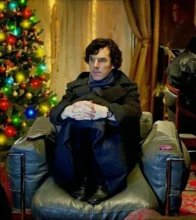 🗿 1252e444 Sherlock Holmes Sherlock, detective, Benedict Cumberbatch, British, Christmas, armchair whatsapp sticker