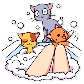 🛁 4465e6bf 고양이, 목욕, 거품, 귀여운, 만화, 스티커 telegram sticker