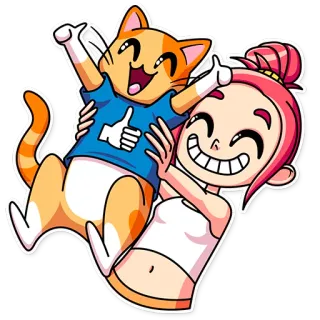 👍 67bb0572 고양이, 소녀, 좋아요, 만화, 귀여운, 우정 telegram sticker