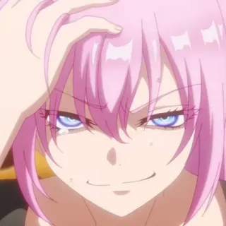 🌸 105b8311 anime, dibujos animados, pelo rosa, sonrisa burlona, expresión facial whatsapp sticker