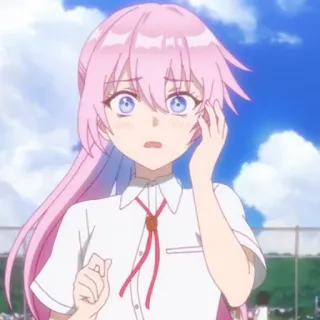 🌸 16067776 anime, personaje, pelo rosa, uniforme escolar, preocupada, femenina whatsapp sticker