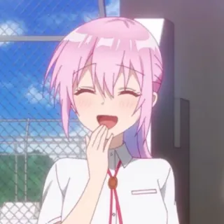 🌸 2749a398 Anime, Chica, pelo rosa, sonrisa, feliz, uniforme escolar whatsapp sticker