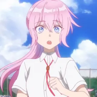 🌸 4161ab8f anime, chica, pelo rosa, uniforme escolar, impactada whatsapp sticker