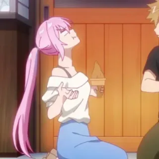 🌸 5b7720fd anime, dibujos animados, helado, pelo rosa, mujer, chica, sentada whatsapp sticker