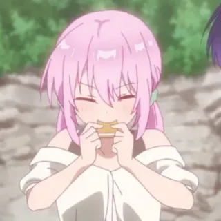 🌸 9ac8245b anime, comiendo, pelo rosa, lindo, comida, dibujos animados whatsapp sticker