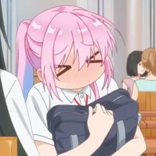 🌸 c2ad2574 anime, chica, pelo rosa, uniforme escolar, avergonzada whatsapp sticker