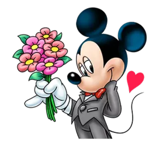💐 91a47dbf Mickey Mouse chuột mickey, disney, hoạt hình, chuột, hoa, trái tim telegram sticker