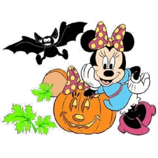 🎃 b15b5c54 Minnie Mouse Minnie Chuột, Halloween, bí ngô, hoạt hình, con dơi, Disney, ngày lễ, mùa thu telegram sticker