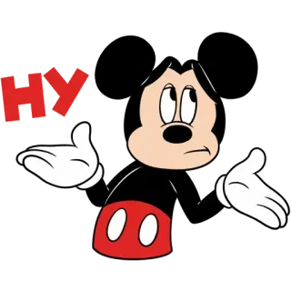😕 a49272b8 Mickey Mouse НУ Mickey Mouse, encogimiento de hombros, dibujos animados, pregunta, ruso, confusión, Disney telegram sticker