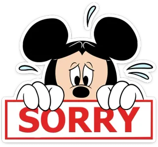 🙏 d10f5184 Mickey Mouse SORRY 謝罪, 悲しい, 漫画, ネズミ, キャラクター telegram sticker