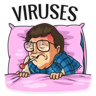 🤒 7a9b9d0f VIRUSES 生病, 病毒, 疾病, 发烧, 流感, 感冒, 体温计, 床 telegram sticker