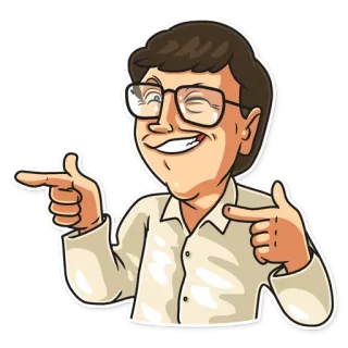 😉 89bb1ed8 卡通, 男人, 眼镜, 指着, 插图, 快乐的 telegram sticker