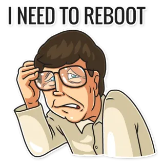 😣 b7651694 I NEED TO REBOOT 重启, 电脑, 累, 需要, 眼镜, 科技 telegram sticker