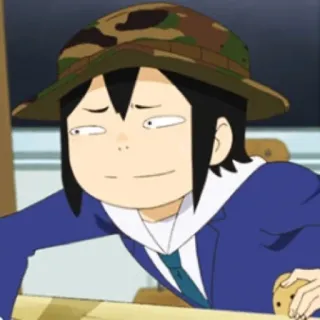 😏 59826301 Anime, Postać, Mundur szkolny, Kapelusz, Kamuflaż, Słodkie telegram sticker