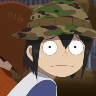 😳 b7ceaa0f Anime, Kreskówka, Kapelusz, Postać, Zmartwiony, Kamuflaż telegram sticker