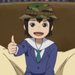 👌 e84b6169 anime, kreskówka, kciuk w górę, kapelusz, chłopak, garnitur telegram sticker
