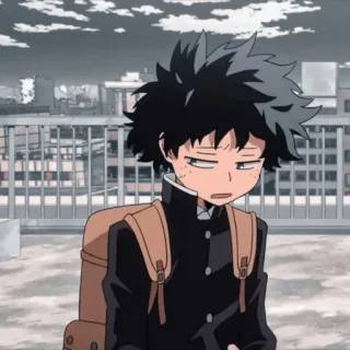 🥦 7033f74e Izuku Midoriya My Hero Academia anime, My Hero Academia, Izuku Midoriya, seragam sekolah, sedih, lelah, kartun telegram sticker
