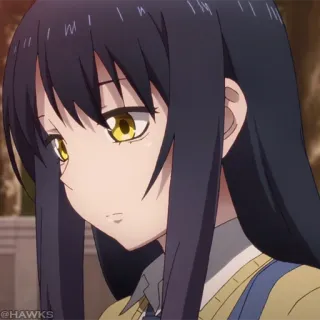 👻 5393b12f @HAWKS anime, girl, yellow eyes, sad, dark hair telegram sticker