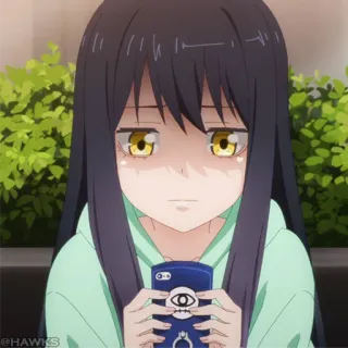 ☠️ db48c9c9 @HAWKS anime, girl, sad, phone, emotional telegram sticker