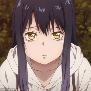☠️ eb4f73af anime girl, long hair, yellow eyes, cute, cartoon, hoodie telegram sticker