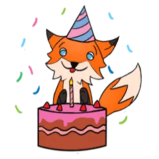 🎂 ca2e308e lis, urodziny, ciasto, konfetti, święto, zwierzę, impreza whatsapp sticker