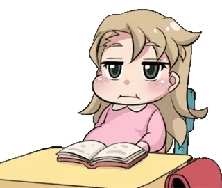 🎈 08d70144 Anime Mädchen, gelangweilt, Schule, Buch, süß, Cartoon, Schüler telegram sticker