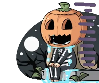 🌟 c00e5add Kürbis, Skelett, Halloween, Cartoon, Figur telegram sticker