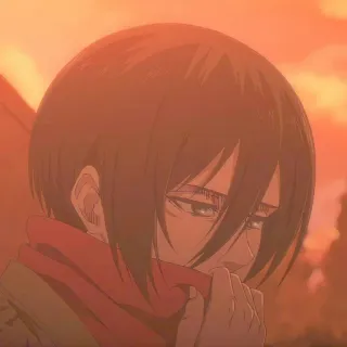 🔖 142bc54f Mikasa Ackerman Attack on Titan ミカサ・アッカーマン, 進撃の巨人, アニメ, マンガ, キャラクター, マフラー, 夕焼け telegram sticker