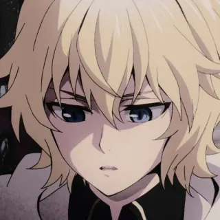 ⚓ 87bf28cf Mikaela Hyakuya Owari no Seraph Anime, Manga, Vampier, Blond haar, Blauwe ogen whatsapp sticker