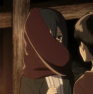 ❤️ c27c44ef Mikasa Ackerman Attack on Titan anime, ragazza, sciarpa, seria, Mikasa telegram sticker