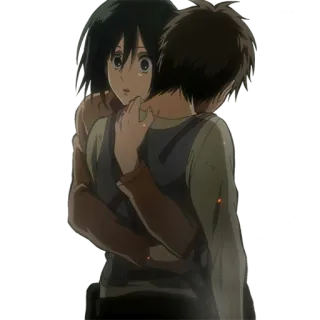 ❤ 0d88eef0 Mikasa Ackerman Attack on Titan Anime, Umarmung, Zuneigung, Freundschaft, Charaktere telegram sticker