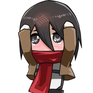 😢 2d4dc2e8 Mikasa Ackerman Attack on Titan Anime, Cartoon, Traurig, Chibi, Weinen, Manga telegram sticker