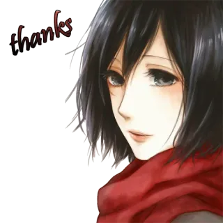 ☺️ 4afe7e5f Mikasa Ackerman Attack on Titan Thanks Anime, Mädchen, Schal, Attack on Titan, Mikasa, Mikasa Ackerman, Danke telegram sticker