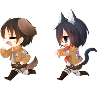 🏃 fb38c7ca Eren Yeager Attack on Titan Anime, Attack on Titan, Chibi, Eren, Mikasa, Manga, Hund, Katze telegram sticker
