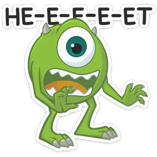 🙅‍♂️ 424f0e7c Mike Wazowski Monsters, Inc. HE-E-E-ET monster, éénoog, groen, bang, cartoon, grappig telegram sticker