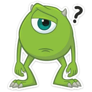 ❓ 807e3ff3 Mike Wazowski Monsters, Inc. Cartoon, Monster, Vraag, Groen, Verward telegram sticker