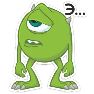 😐 81a9b820 Mike Wazowski Monsters, Inc. Э... Mike Wazowski, Monsters, Inc., Disney, Cartoon, Verveeld, Groen, Moe telegram sticker