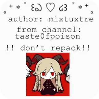 🎸 675f7d16 author: mixtuxtre
from channel:
taste0fpoison
!! don't repack!! Cartoon, Anime, Hörner, Illustration telegram sticker