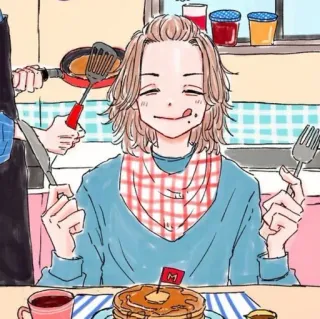 〰 d31567d6 แพนเค้ก, อาหาร, อาหารเช้า, อนิเมะ, มีความสุข, น่ารัก telegram sticker