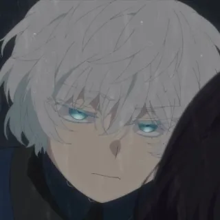 🫧 302c85ef 애니메이션, 만화, 흰머리, 파란 눈, 캐릭터, 슬픈, 눈물, Emo telegram sticker