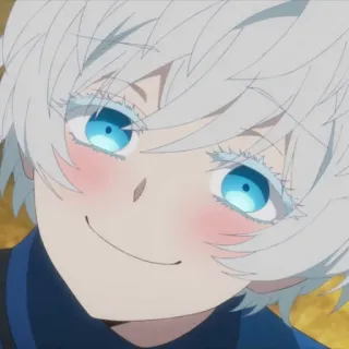 🫧 4d6b73be 애니메이션, 캐릭터, 푸른 눈, 흰 머리, 미소, 귀여운 telegram sticker