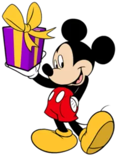 🎁 daad4f0a Mickey Mouse Myszka Miki, kreskówka, prezent, fioletowy, żółty, Disney telegram sticker