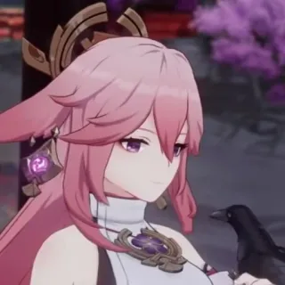 🙂 c88bac17 Yae Miko Genshin Impact Anime, Trò chơi điện tử, Tóc hồng, Cáo, Kitsune telegram sticker