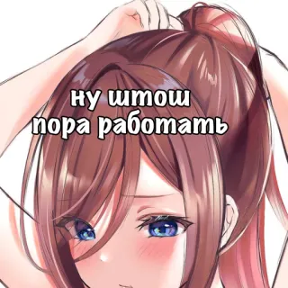 😔 78833dd9 ну штош пора работать 动漫女孩, 俄语, 文本, 插图, 卡通, 女性, 肖像 telegram sticker