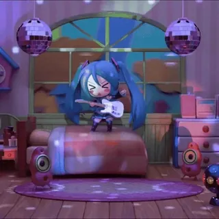 🥬 3535b071 Hatsune Miku アニメ, ちび, ボーカロイド, 音楽, ギター, かわいい, 可愛い, 初音ミク whatsapp sticker