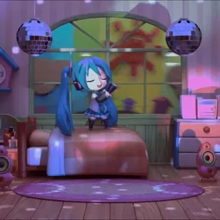 🥬 cc948d60 Hatsune Miku ちび, アニメ, ボーカロイド, 初音ミク, 寝室, 音楽 whatsapp sticker