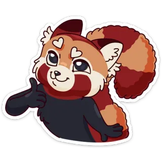 👍 29f6ad7e panda rosso, carino, cartone animato, animale, adesivo, pollice in su, occhi a cuore telegram sticker