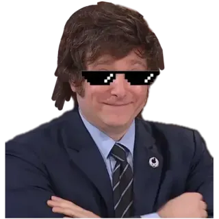 😎 693167b5 Javier Milei figura política, gafas de sol, político, hombre, traje telegram sticker