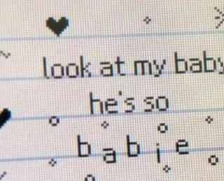 😎 64b56679 look at my baby he's so babie かわいい, 赤ちゃん, ほっこり, テキスト, ハート, ピクセルアート telegram sticker